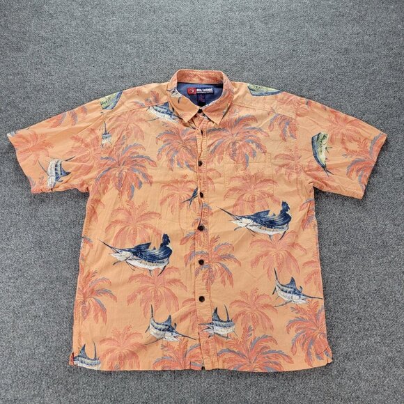 Reel Legends Shirt Mens XL Orange Marlin Fish Hawaiian‎ Camp Button Up Aloha - Picture 1 of 11